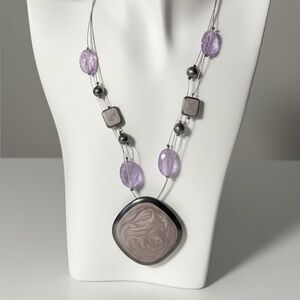 Vintage Handmade Polished Stone Medallion and Beaded Necklace!